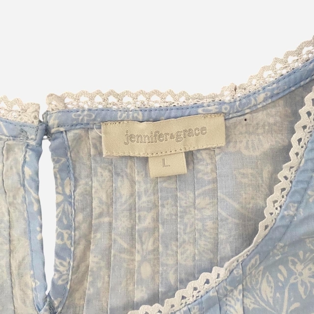 Boho Light Blue Lace Trim Blouse - Picture 3 of 4